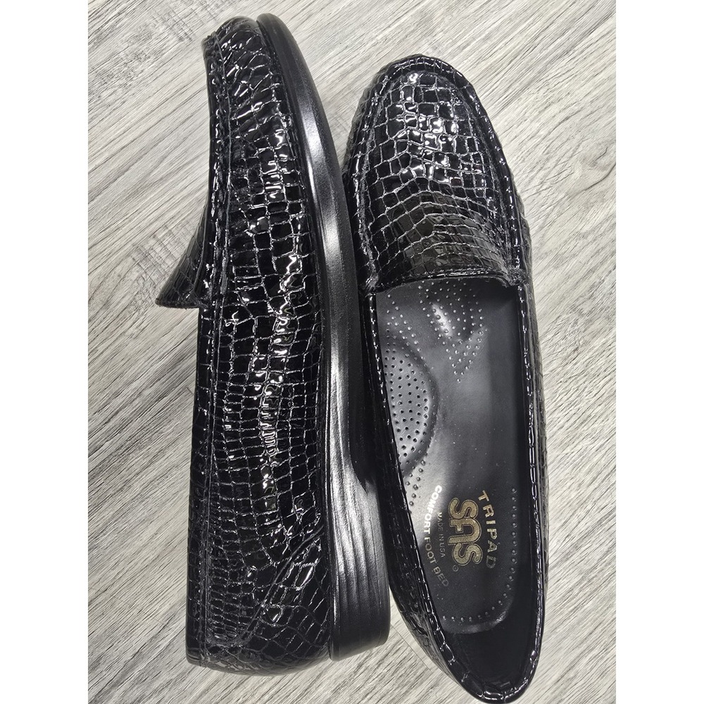 SAS SIMPLIFY Tripad Comfort BLACK CROC Leather Slip On Loafers Shoes 8M - Picture 7 of 7